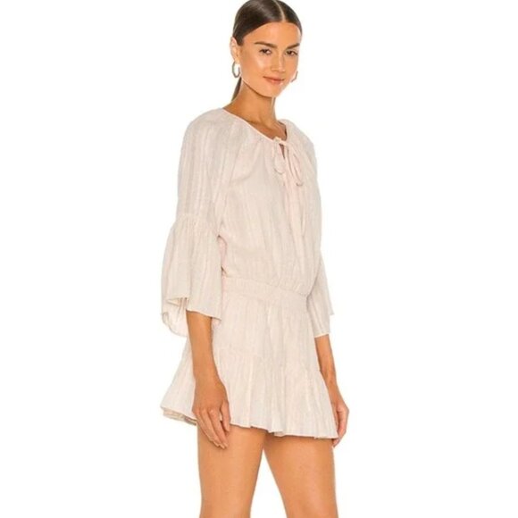 Amanda Uprichard Alena Romper Long Sleeve Smocked V-Neck Light Blush Pink Small - Picture 1 of 11